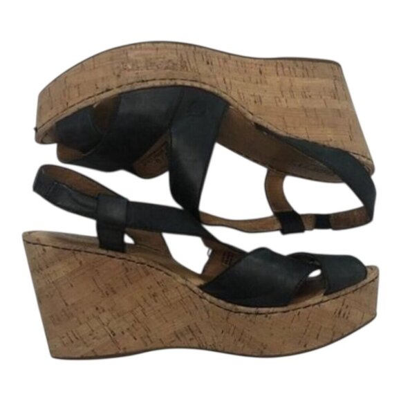 BORN Sandals Women's Size 10 Black Wedge Open Toe Shoes CQL12 883603 - Picture 1 of 12